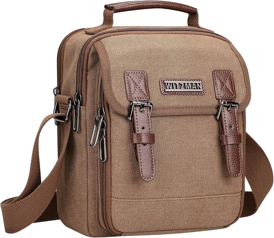 WITZMAN Canvas Small Messenger Bag for Men Crossbody Bag Multi-pocket Casual Shoulder Bag Travel Chest Bag