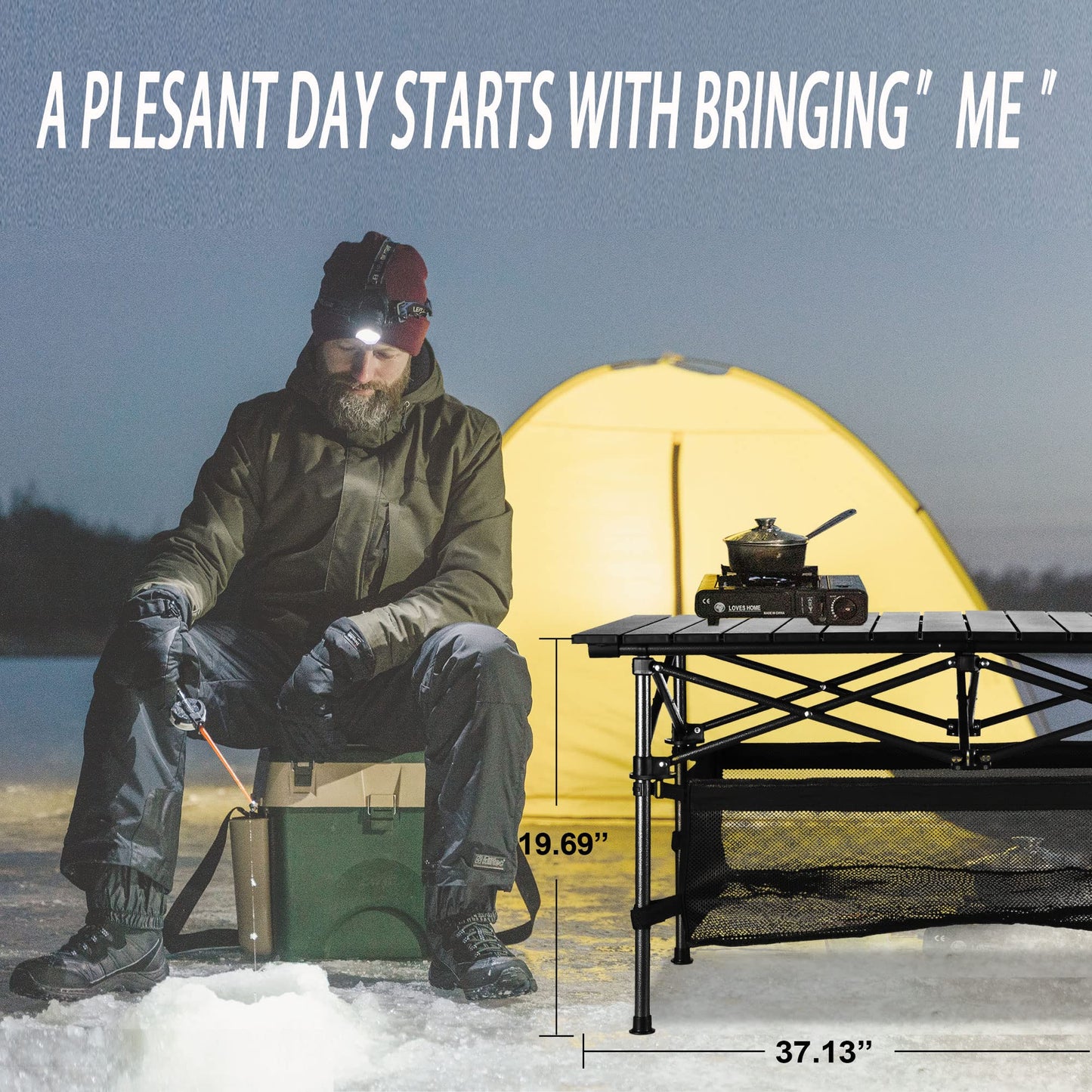 WUROMISE Lightweight Aluminum Folding Camping Table (37.13” x 21.57” x 19.69”), Portable Roll-Up