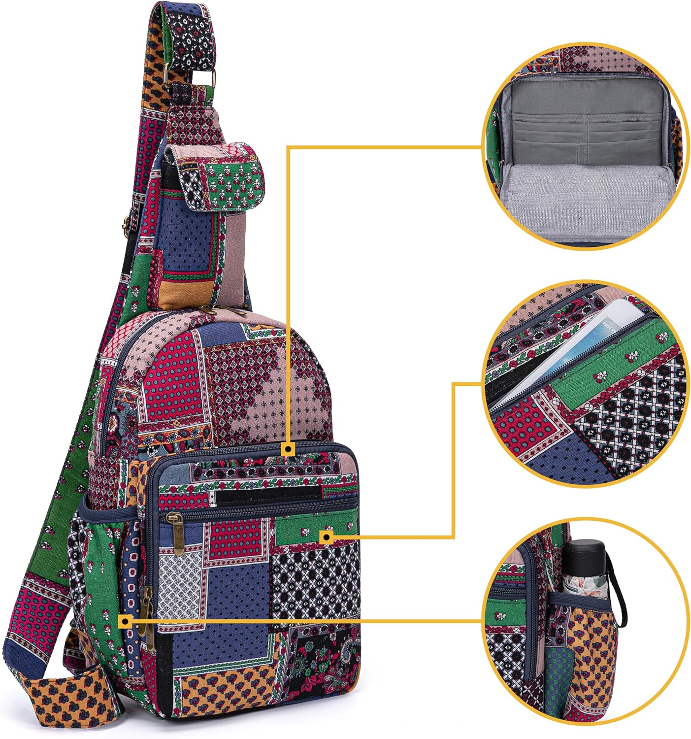 Coton Pose Women sling bag Elephant canvas large boho backpacks bohemian Crossbody Bag (blue)