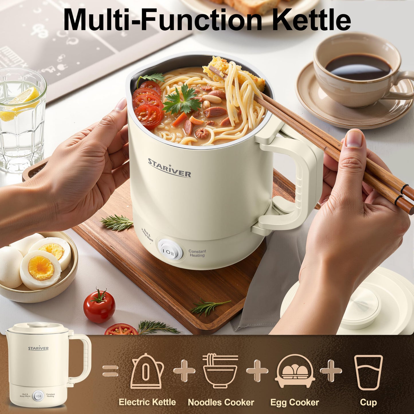Stariver 0.6L Portable Electric Kettle, Stainless Steel Travel Kettle