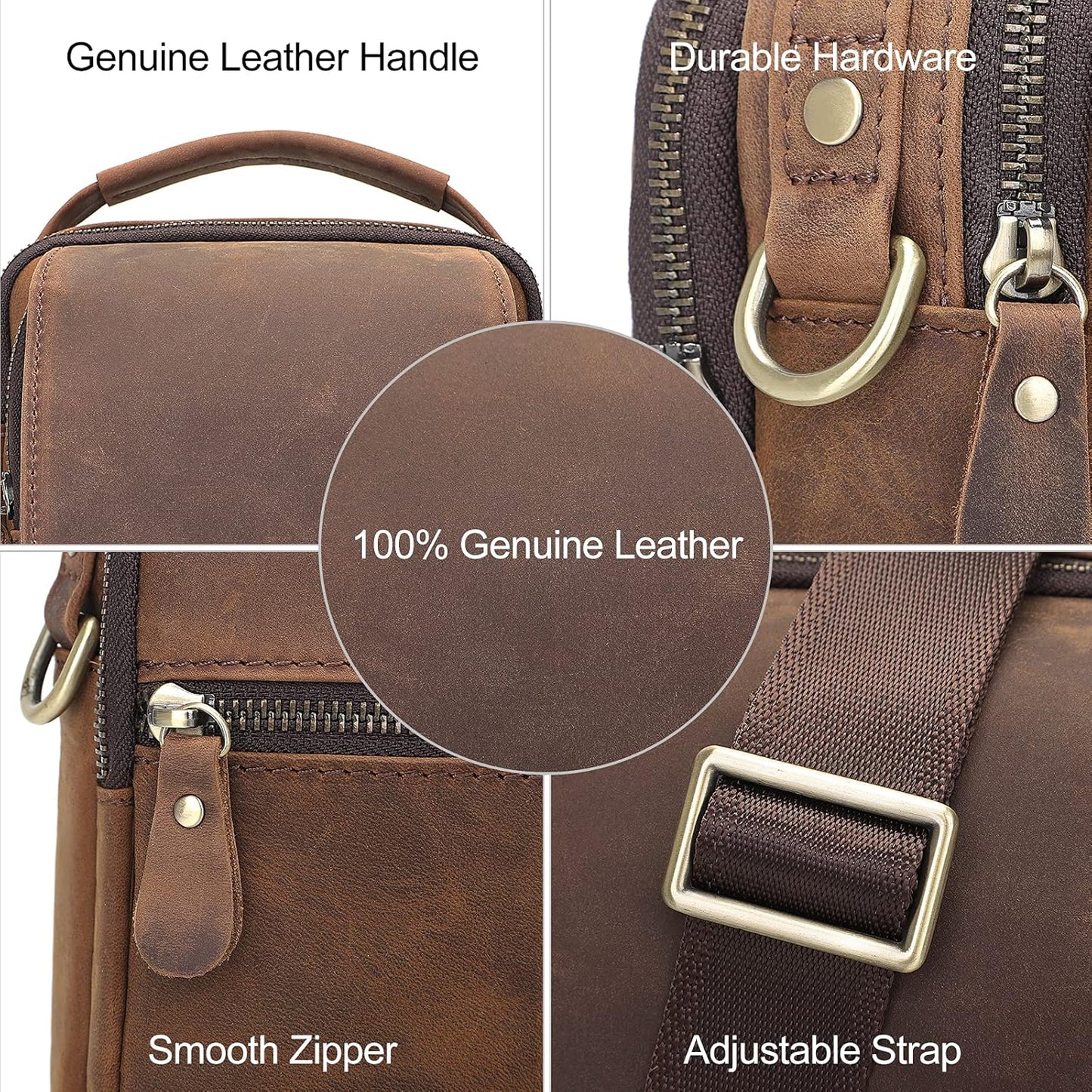 Augus Leather Small Messenger Bag For Men Crossbody Handbag Shoulder Sling Travel Bags for Men Purse Daypack Magnetic Buckle