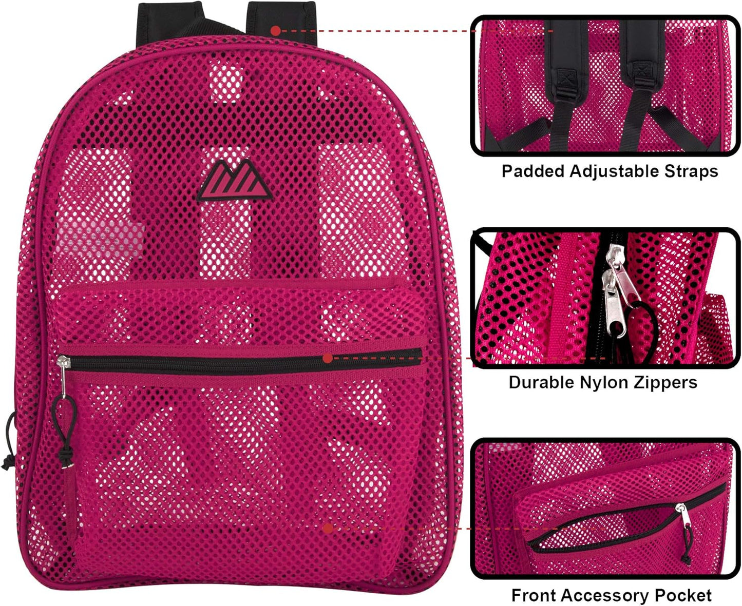 Summit Ridge Mesh Backpacks for Kids, Adults, School, Beach, and Travel, Colorful Transparent Mesh Backpacks with Padded Straps Large