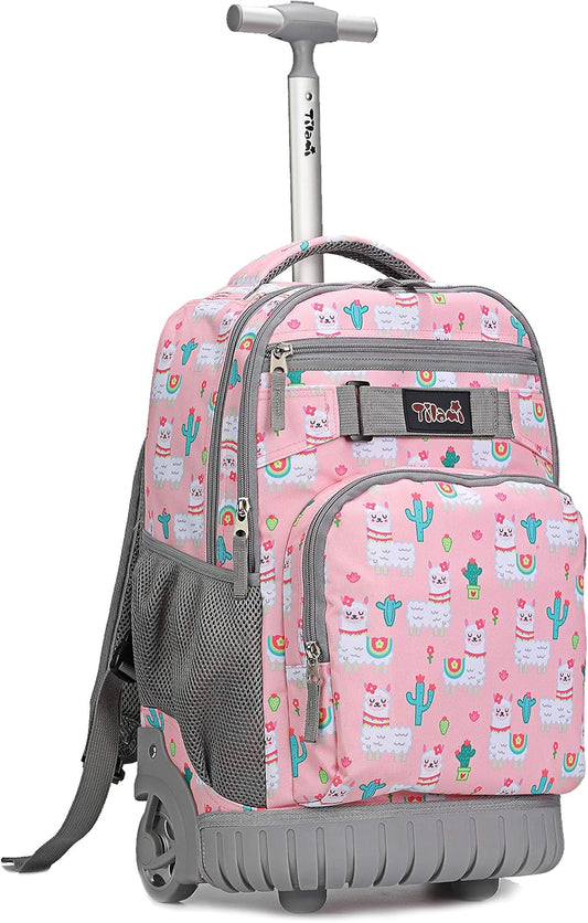 Tilami Rolling Backpack 18 inch Wheeled Laptop Backpack School College Student Travel Trip Boys and Girls, Alpaca