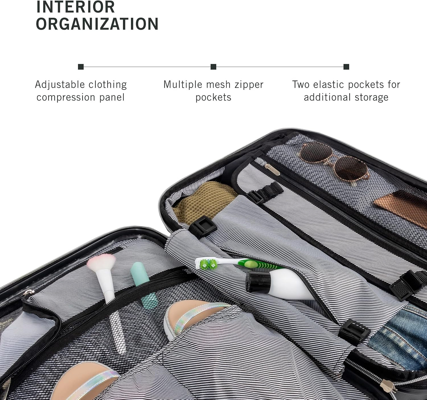 Kenneth Cole REACTION Diamond Tower Collection Lightweight Hardside Expandable 8-Wheel Spinner Travel Luggage, Black, 2-Piece Bundle (Carry On + Backpack)
