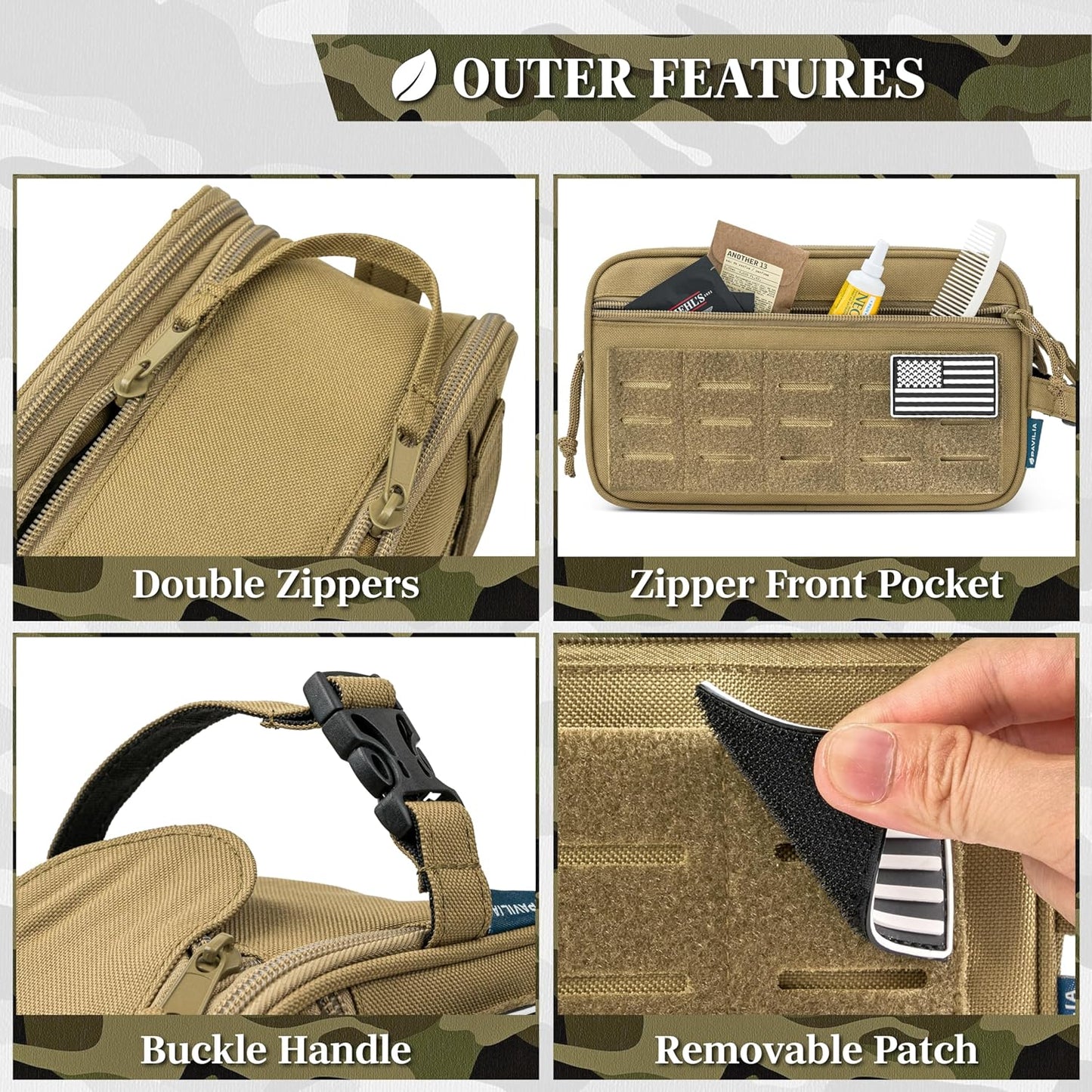 PAVILIA Extra Large Tactical Toiletry Bag for Men, Travel Hygiene Bag, Military Gear Dopp Kit, Molle Accessories Pouch, Shaving Grooming Essentials Gym Bathroom Shower Toiletries Tool EDC, Tan XL