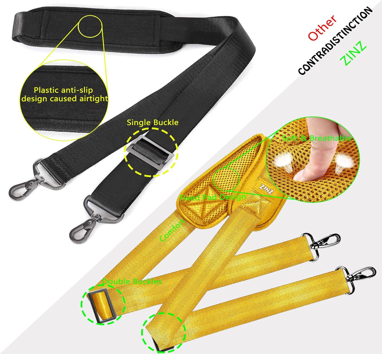 ZINZ Shoulder Strap 58" Ultra-Thick Fixed Padded and Adjustable Buckles Crossbody Strap for Briefcase Laptop Bag Luggage