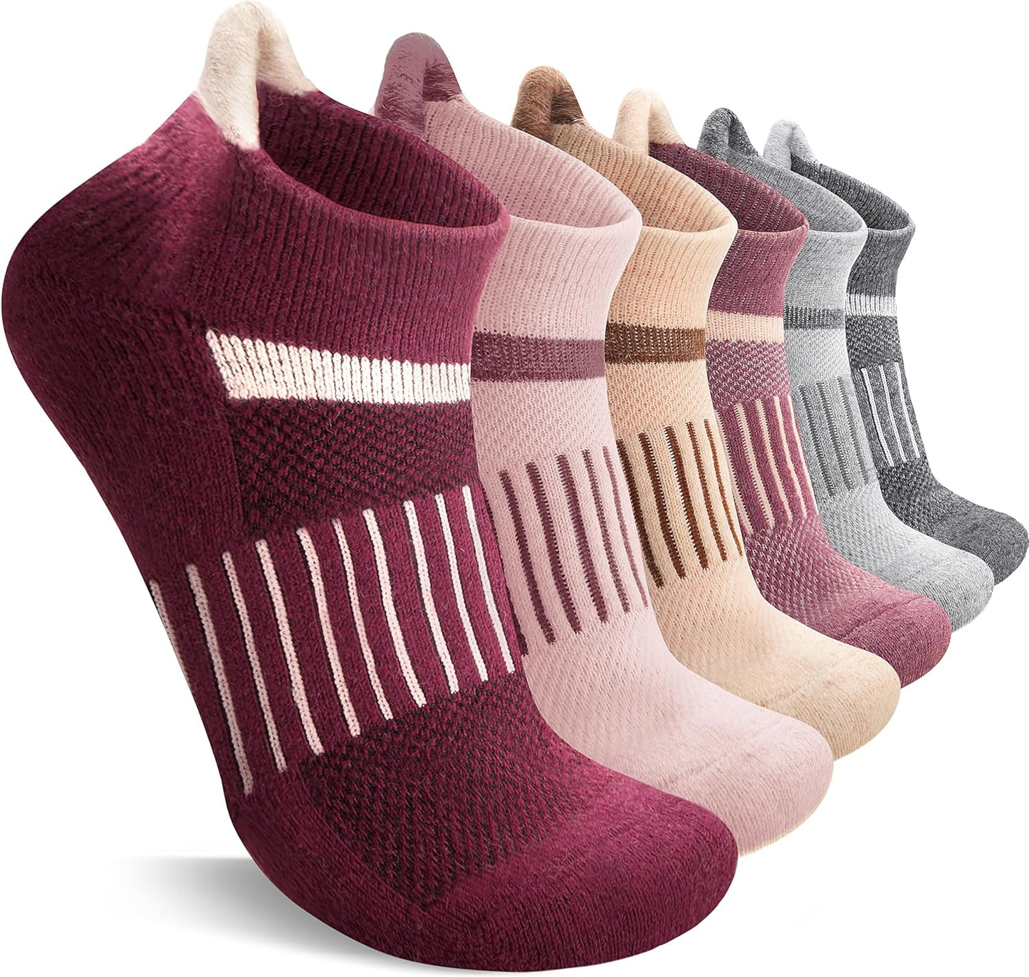 6 Pairs Merino Wool Ankle Running Hiking Socks Compression Support Breathable Thick Cushion No Show