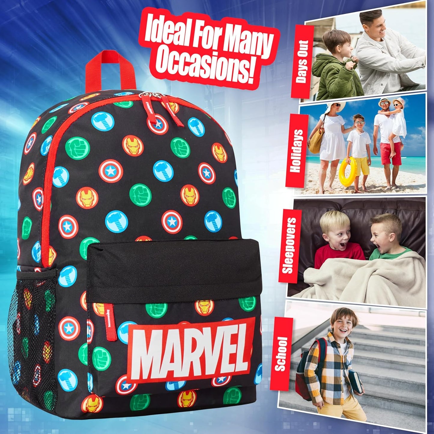 Marvel Avengers Backpack for Kids Teens Bookbag with Double Straps Daypack Backpacks for School Travel Sports Gifts for Boys (Black Aop)
