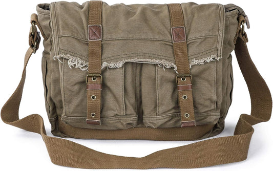 GOOTIUM Canvas Messenger Bag - Vintage Shoulder Bag Frayed Style Boho Purse