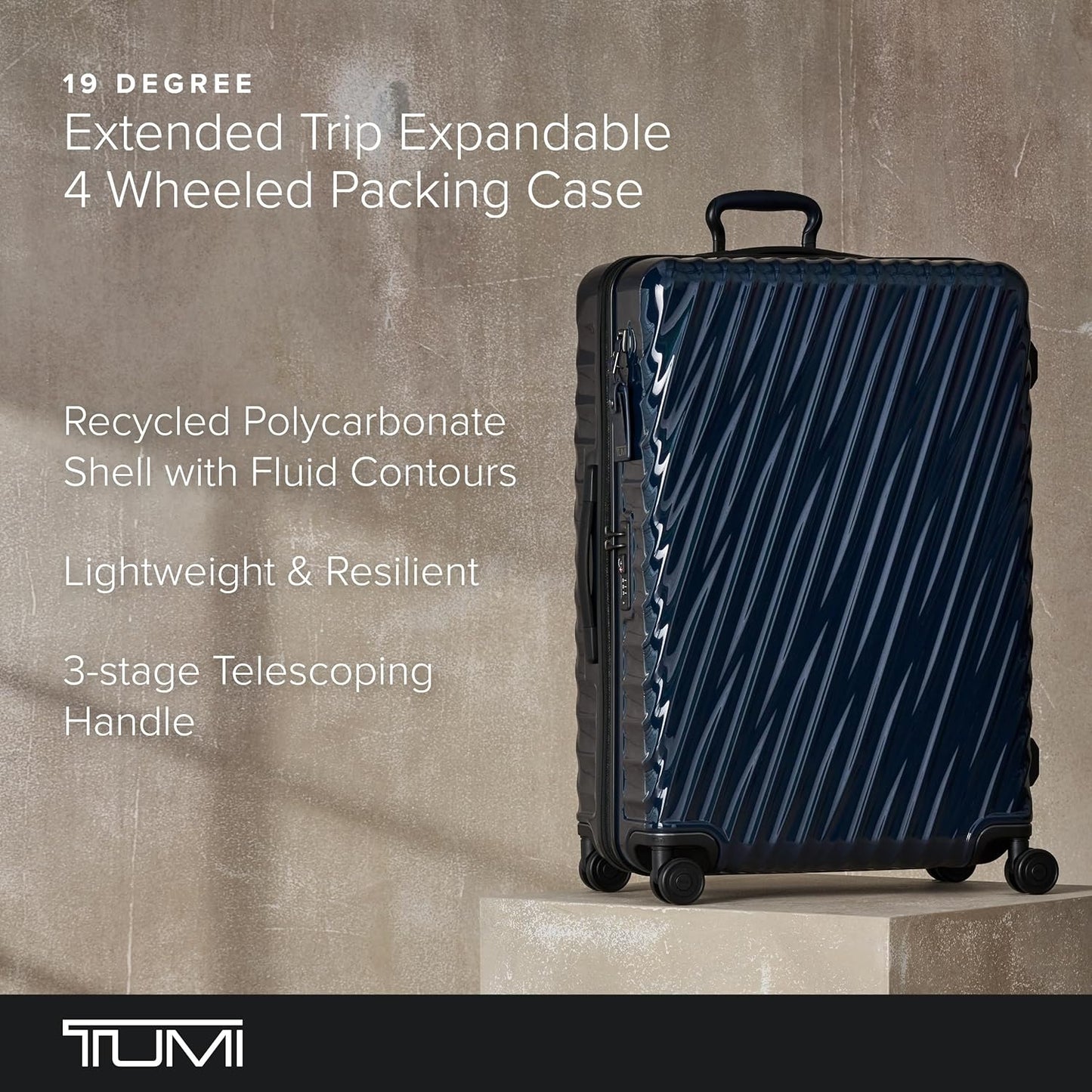 TUMI - 19 Degree Extended Trip Expandable 4 Wheel Packing Case - Durable Hard Shell Zipper Expansion Checked Bag - Suitcase - Navy