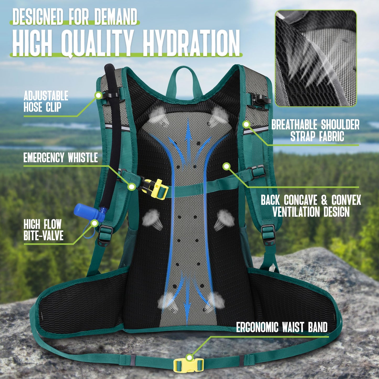 N NEVO RHINO Hydration Backpack, 18L Hiking Backpack with 3L Water Bladder
