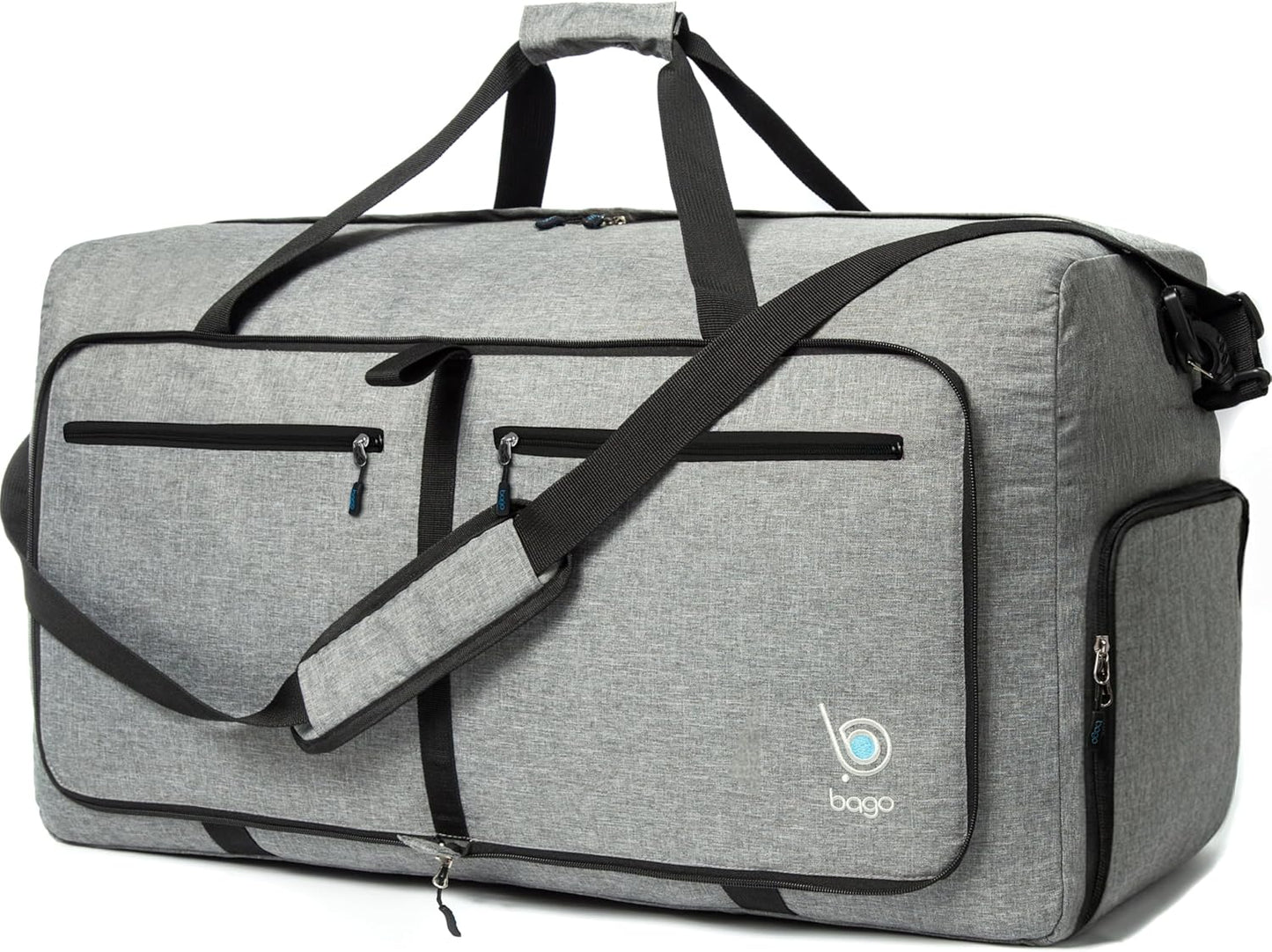 Bago Foldable Duffel Bags for Traveling Women & Men - 60L Medium Packable Duffle Bag for Travel with Shoe Compartment - Water Repellant, Heavy Duty, Lightweight Folding & Collapsible (SnowGray)