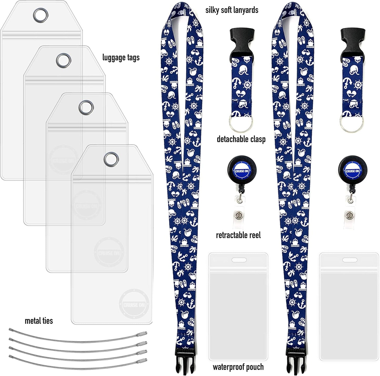 Carnival Cruise Luggage Tag Holders (4 Pack) & Lanyards (2 Pack), Large, Clear & Waterproof, Cruise Essentials 2025-2026 for Ship Cards & Baggage – Durable Travel Accessories (Blue)