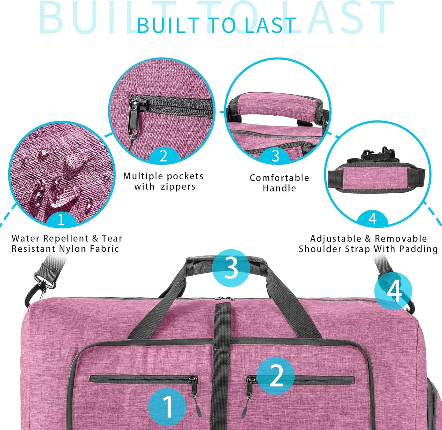 Vomgomfom 65L/85L/115L Foldable Travel Duffle Bag, Lightweight Checked Luggage with Shoe