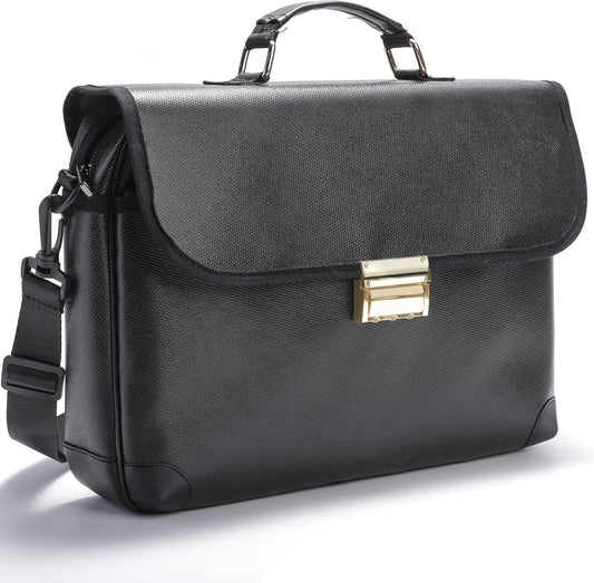 Vailoin Fully Fireproof Messenger Bag for Men, Metal Lock Laptop Briefcase with Adjustable Shoulder Strap, Water Resistant Satchel Shoulder Bag Crossbody for Office Business Travel College, Black