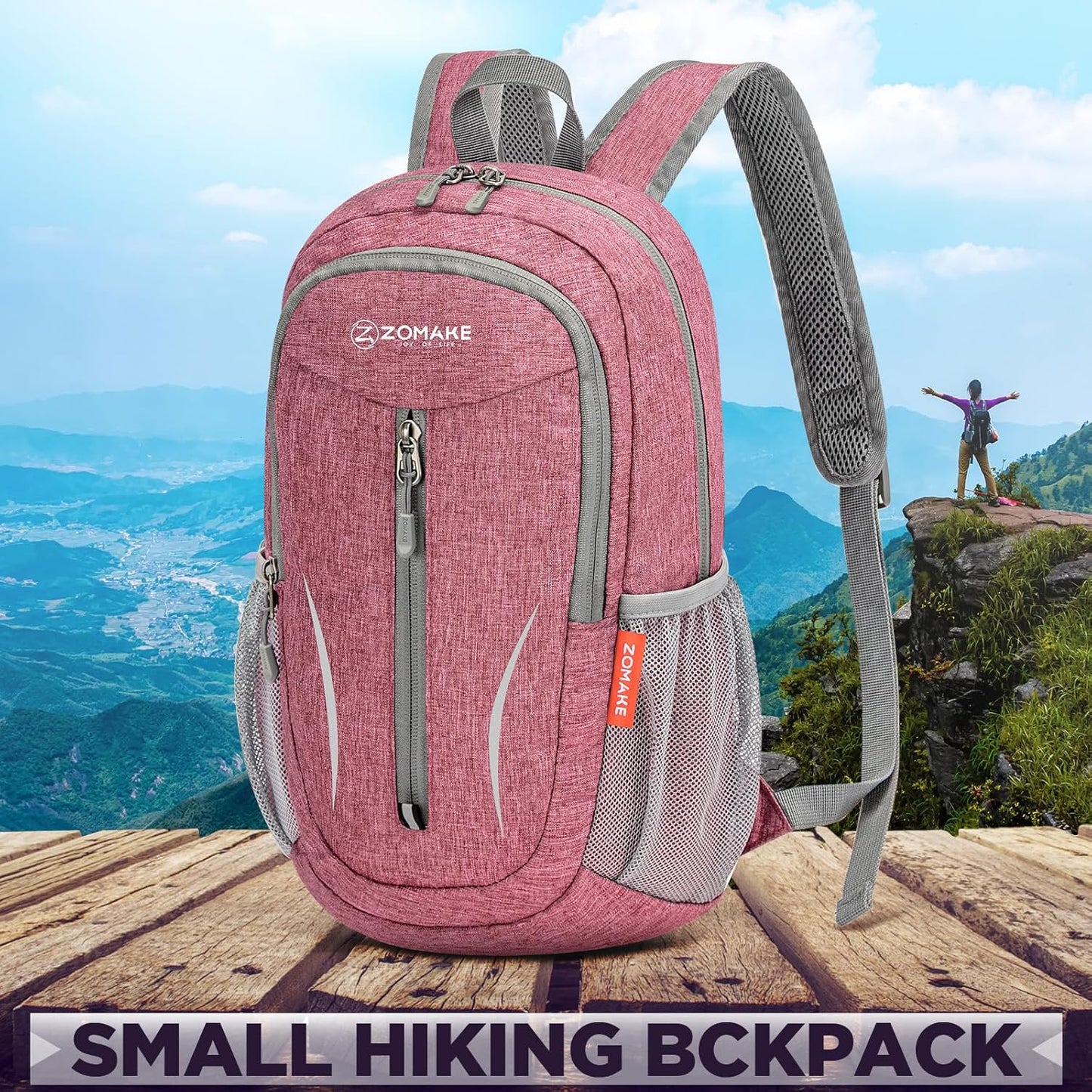 ZOMAKE Ultra Lightweight Packable Backpack 10L,Small Foldable Backpacks Hiking Water Resistant Collapsible Daypack for Women Men(Pink-C1)