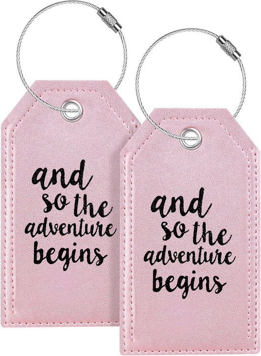 Luggage Tag & Initial Baggage Tags for Suitcases Leather Bag Tags for Backpacks Handbag School Instrument with Name ID Label Travel Essentials, Unique Fun Rose Gold Personalized Luggage Tags 2 Pack