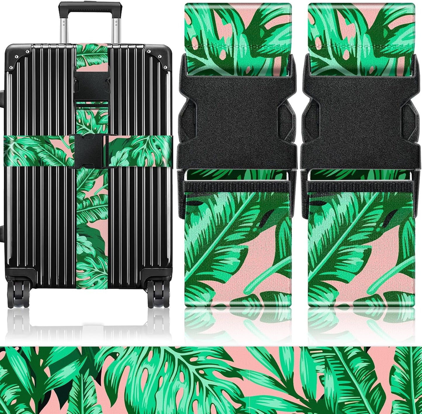 Slohif Luggage Straps for Suitcases Travel Belt Accessories Luggage Connector Identifiers Over Handle with Buckle Unique Nylon Adjustable Strap for Sleeping Bag Car Seat Boho Leaf(2 Pack)