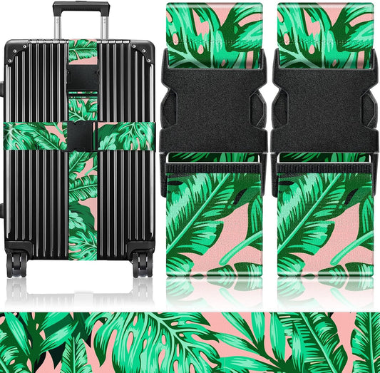 Slohif Luggage Straps for Suitcases Travel Belt Accessories Luggage Connector Identifiers Over Handle with Buckle Unique Nylon Adjustable Strap for Sleeping Bag Car Seat Boho Leaf(2 Pack)