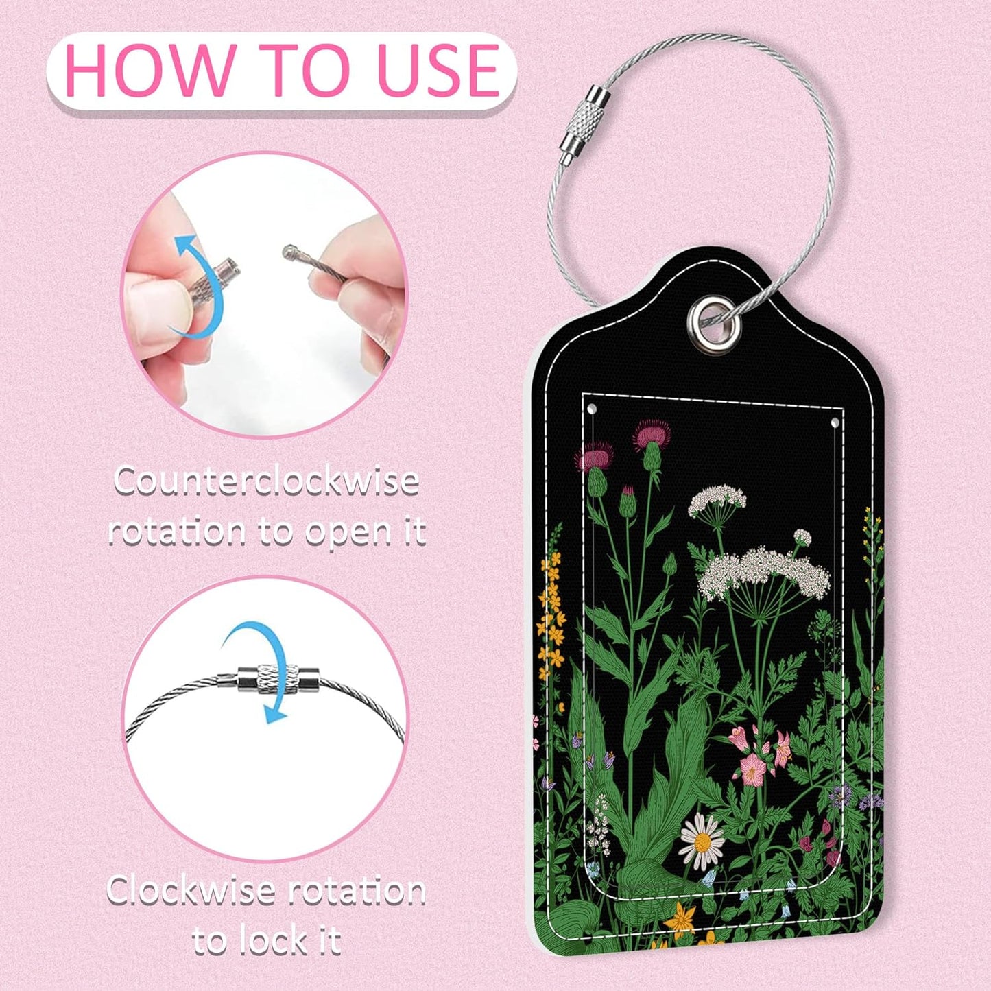 2 Pack Hydrangeas Luggage Tag for Suitcase,Wild Flowers PU Leather Suitcase Tags Identifiers with Privacy Name Address Labels and Steel Loop for Women Men Travel