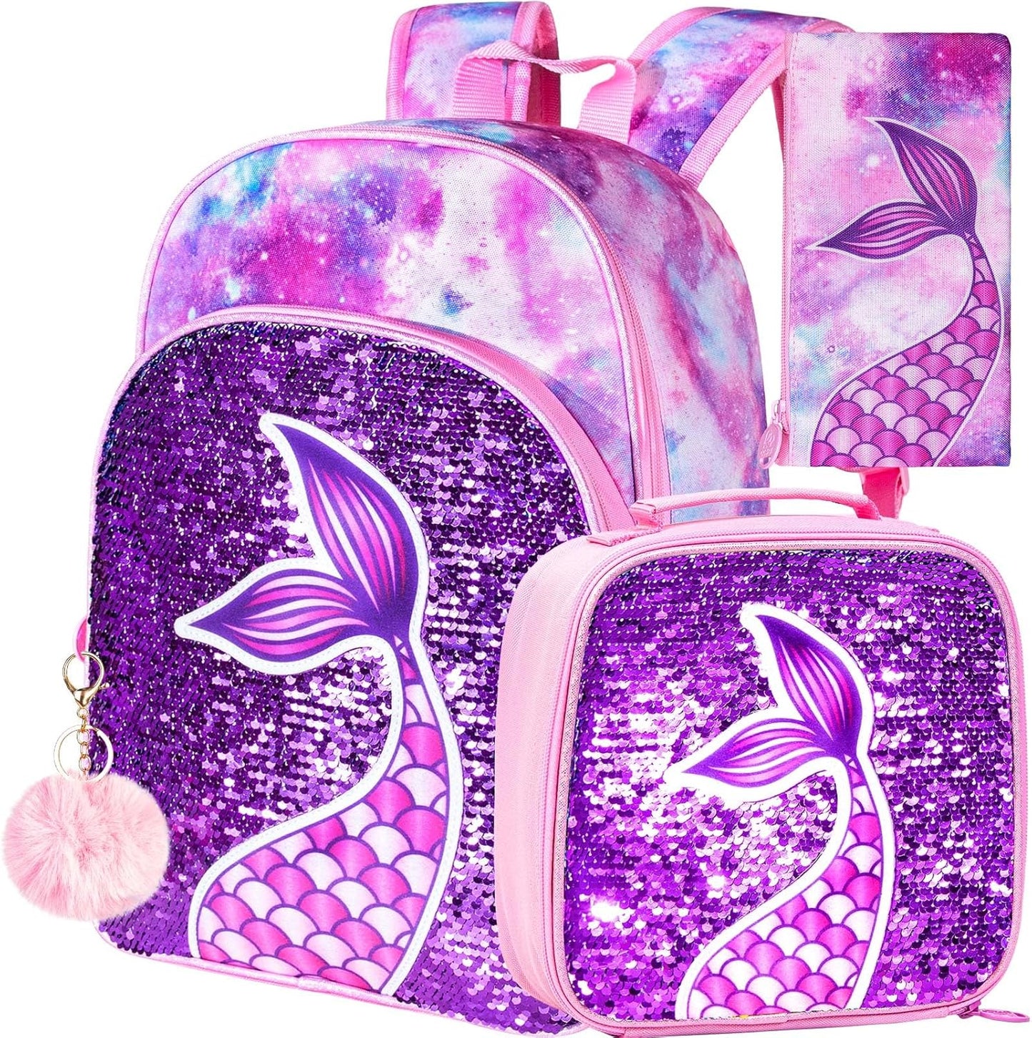 3PCS Kids Backpacks for Girls, 16" Little Kid Preschool School Bookbag and Lunch Box - Unicorn/Mermaid/Flamingo