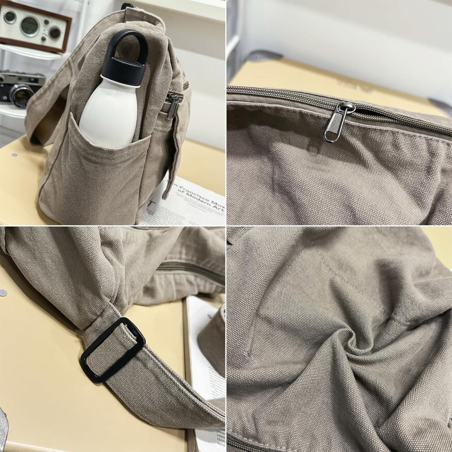 Canvas Messenger Bag for Women Hobo Crossbody Shoulder Bag Vintage Satchel Tote Handbag with Multiple Pockets