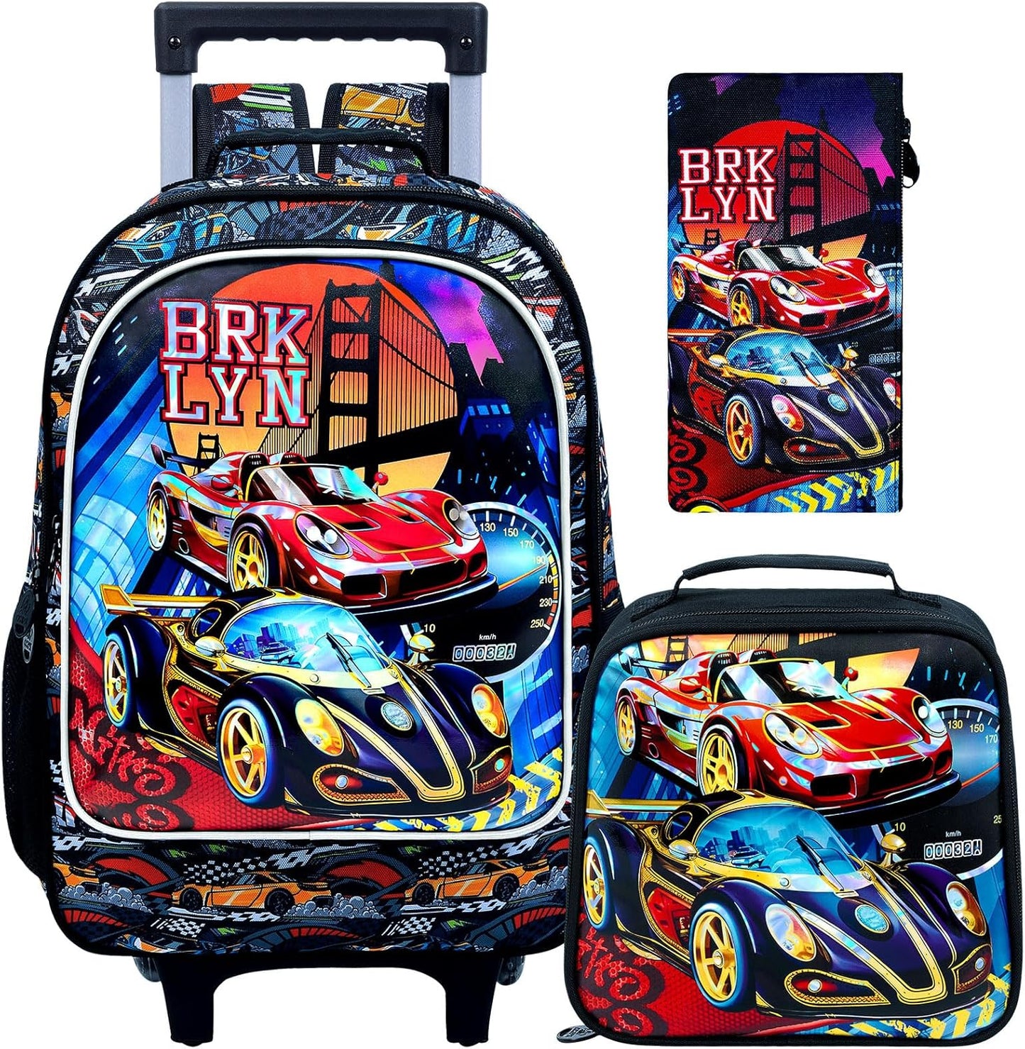 3PCS Rolling Backpack for Girls and Boys， Kids Unicorn Dinosaur Wheeled Bookbag