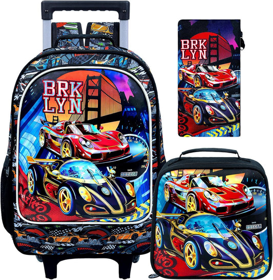 3PCS Rolling Backpack for Girls and Boys， Kids Unicorn Dinosaur Wheeled Bookbag