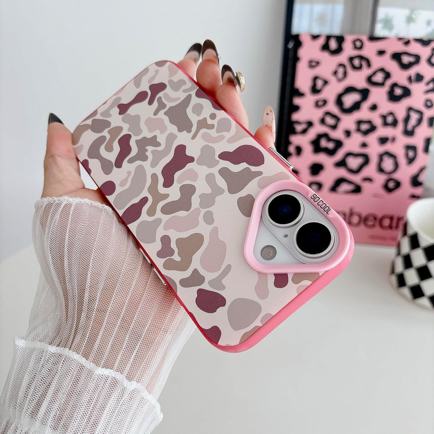 for iPhone 17 Case, Vintage Camo Pattern Design for Men Boys Teens, Cool Camouflage Shockproof Protective Cover for Girls Women - Pink