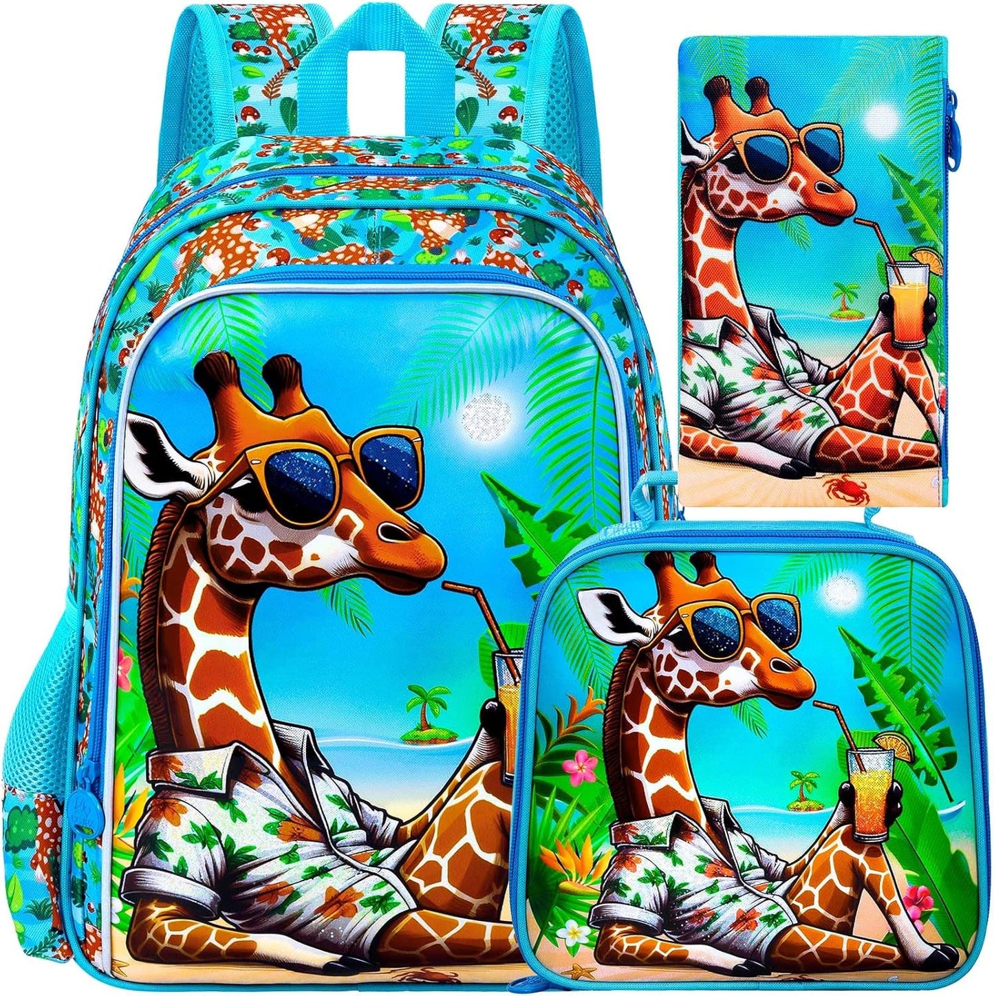 3PCS Boys Backpack, Water Resistant Kids Bookbag Set with Lunch Box, Cute School Bag for Preschool Toddler
