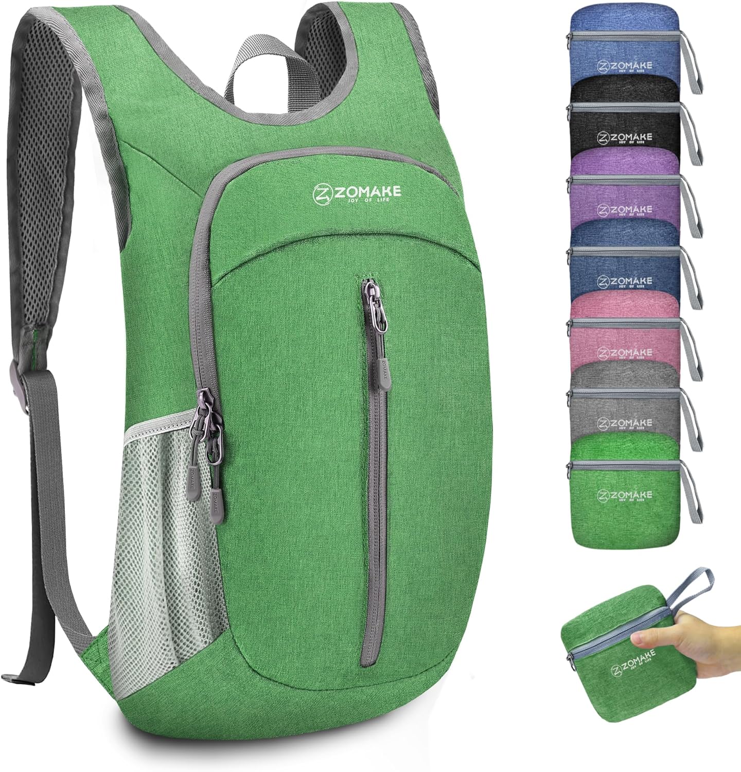 ZOMAKE 10L Ultra Lightweight Packable Backpack, Small Daypack Light Foldable Backpacks Water Resistant Day Bag for Hiking(Dark Green)