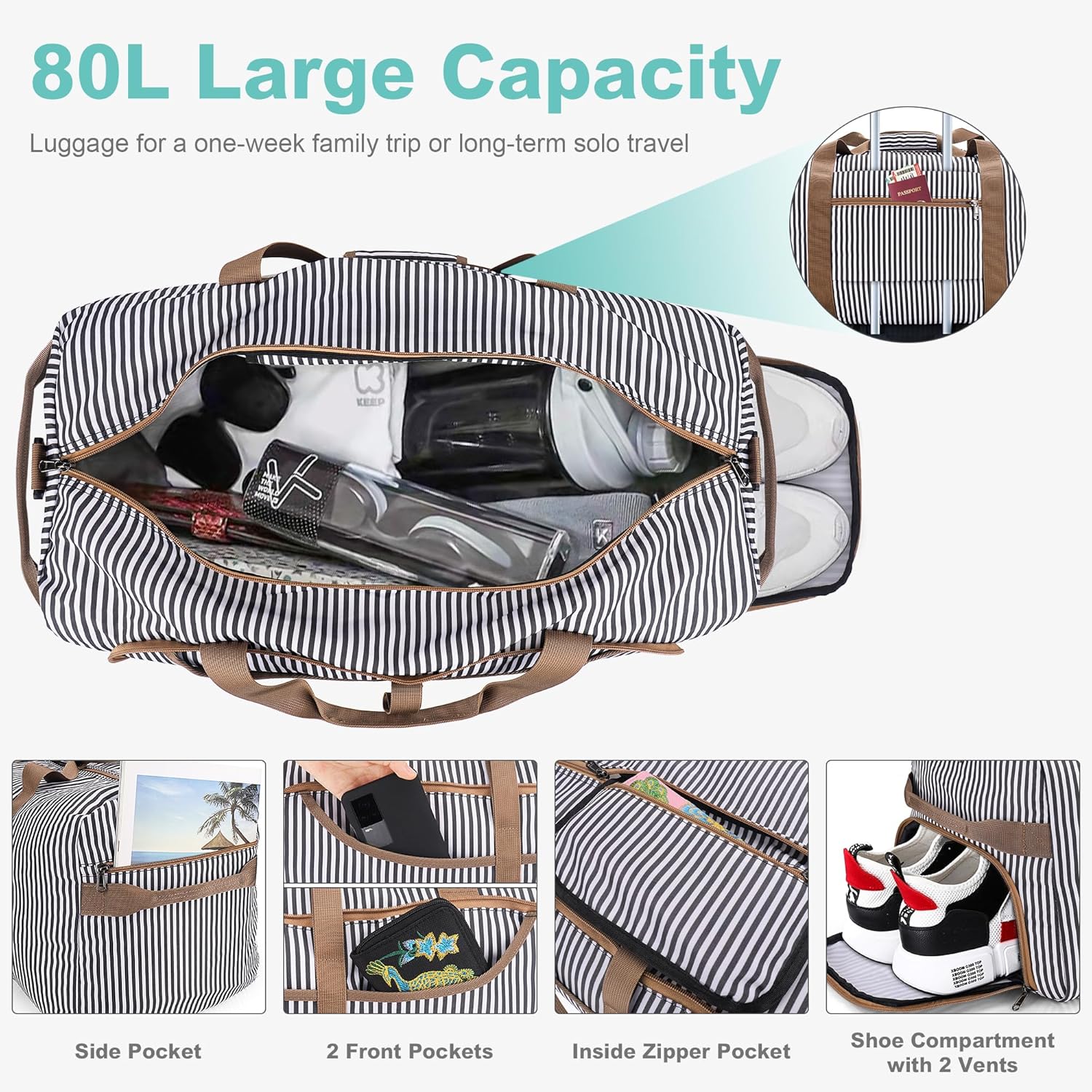 80L Duffle Bag for Travel, Large Foldable Waterproof Travel Duffel Bags Weekender Overnight Bag for