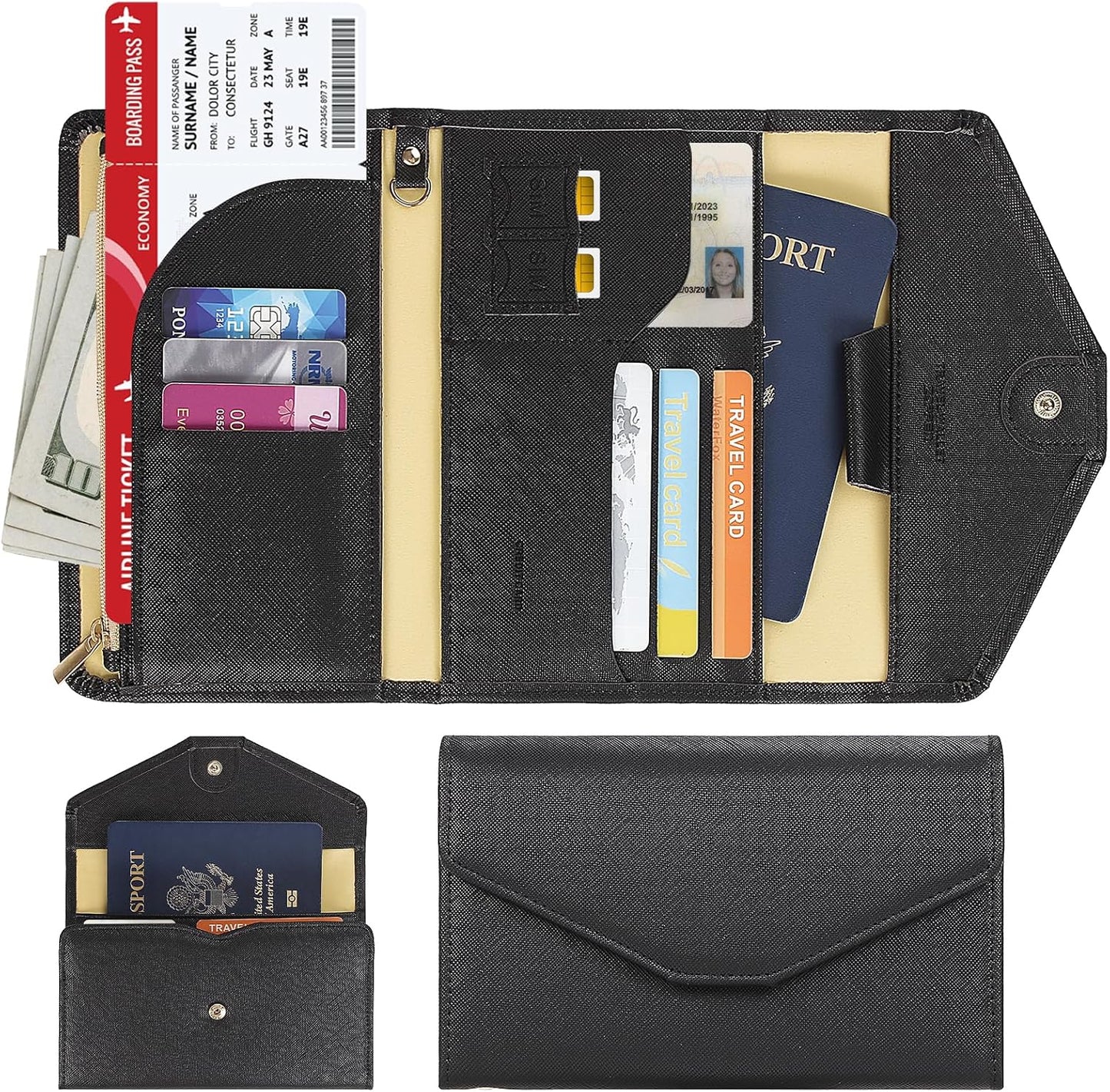ZOPPEN Mulit-purpose Rfid Blocking Passport Holder Travel Wallet (Ver.4) Passport and Vaccine Card Holder ComboTri-fold Document Organizer Travel Essentials