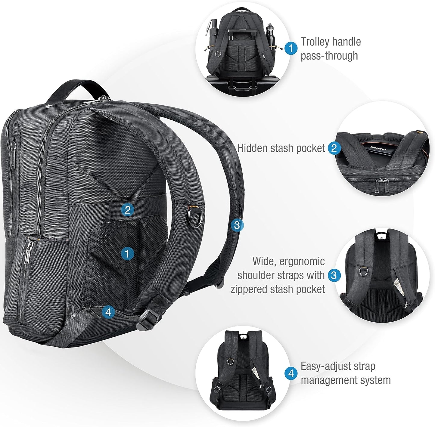 EVERKI Studio Expandable Laptop Backpack for Men & Women – Business and Travel Backpack, Carry-On Backpack for Office & Travel, Professional Backpack, 15-Inch MacBook & Laptop Bag, 26L Capacity, Black