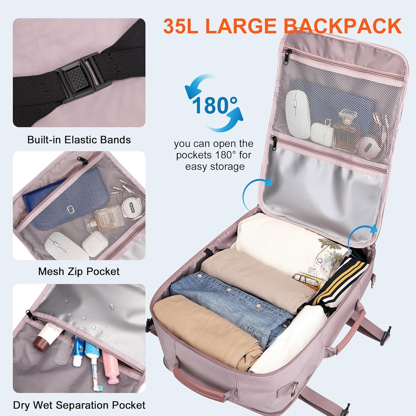 PIJUSHI Travel Backpack for Women Flight Approved Carry on Bag 16 inch Laptop Personal Item Daypack with Shoe Compartment(PE038 Light Purple)