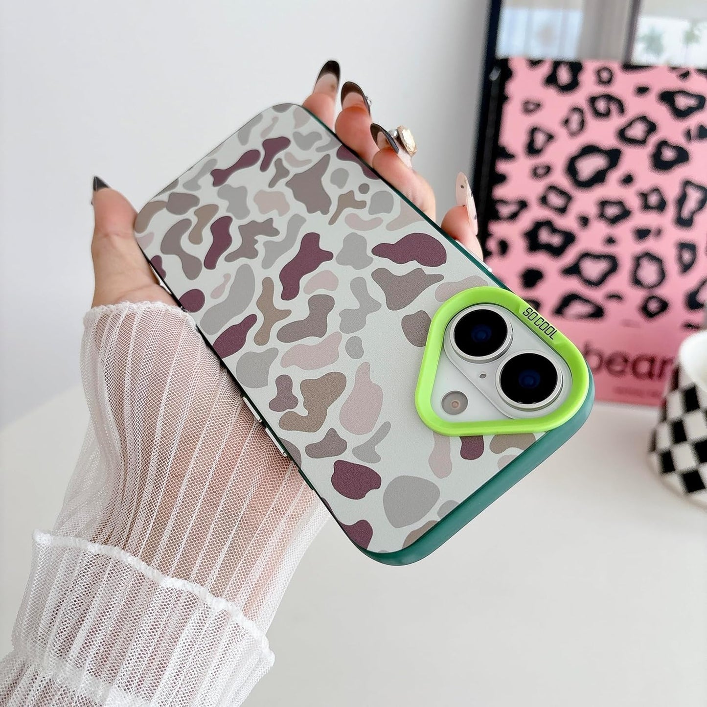 for iPhone 17 Case, Vintage Camo Pattern Design for Men Boys Teens, Cool Camouflage Shockproof Protective Cover for Girls Women - Green