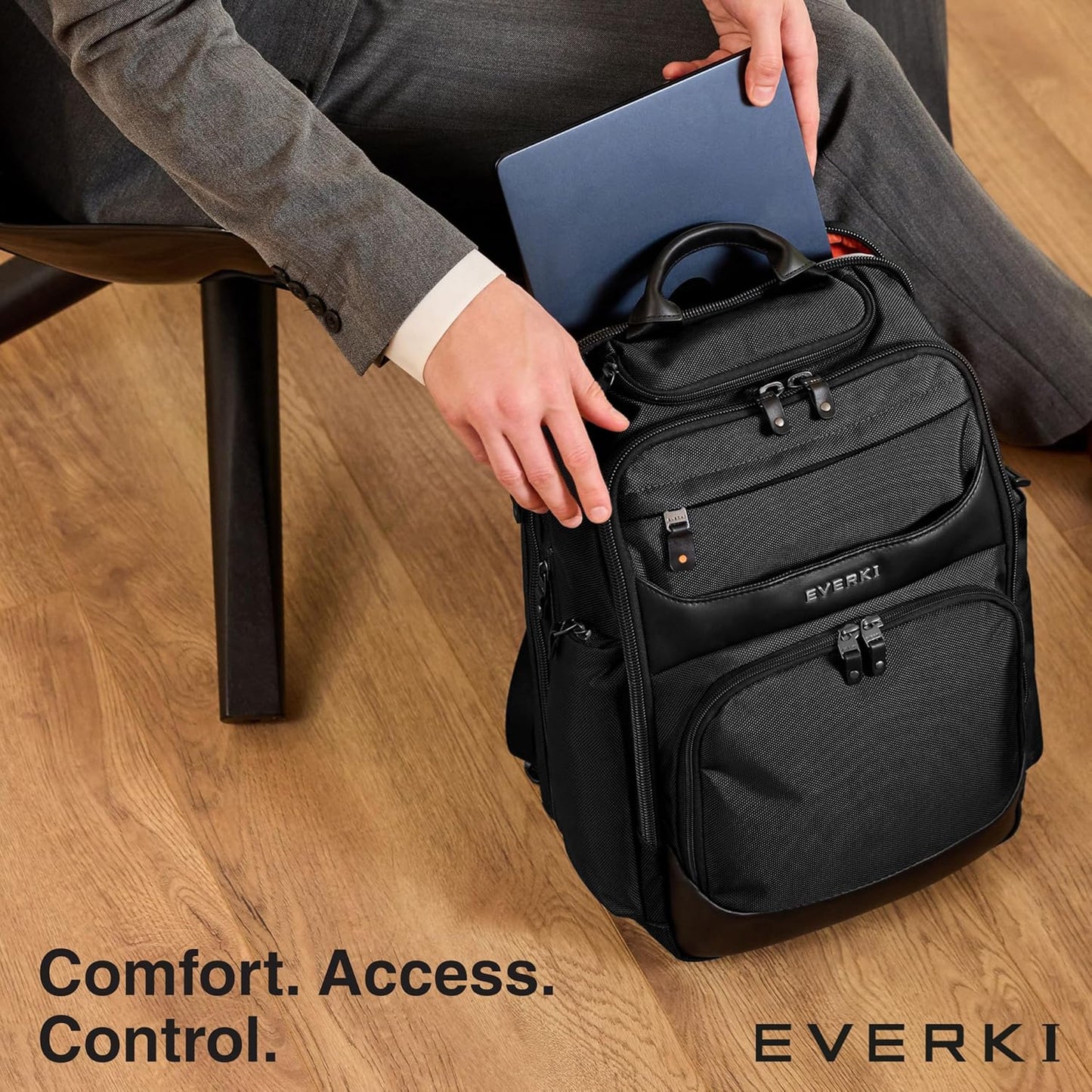 EVERKI Onyx Business Laptop Backpack – Durable Leather Ballistic & Nylon Bag, Travel-Friendly Design, Dedicated Space for Up to 15.6” Laptops, Stylish Office Backpack, 25L Capacity (EKP132), Black