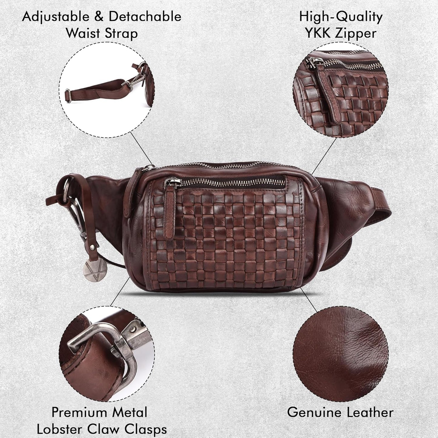 Genuine Leather Waist Bag Unisex, Waist Bag for Travel Trendy Casual Travelling Essentials Kept Bag Stylish, Durable, and Secure Travel Companion(VL-094-BROWN)