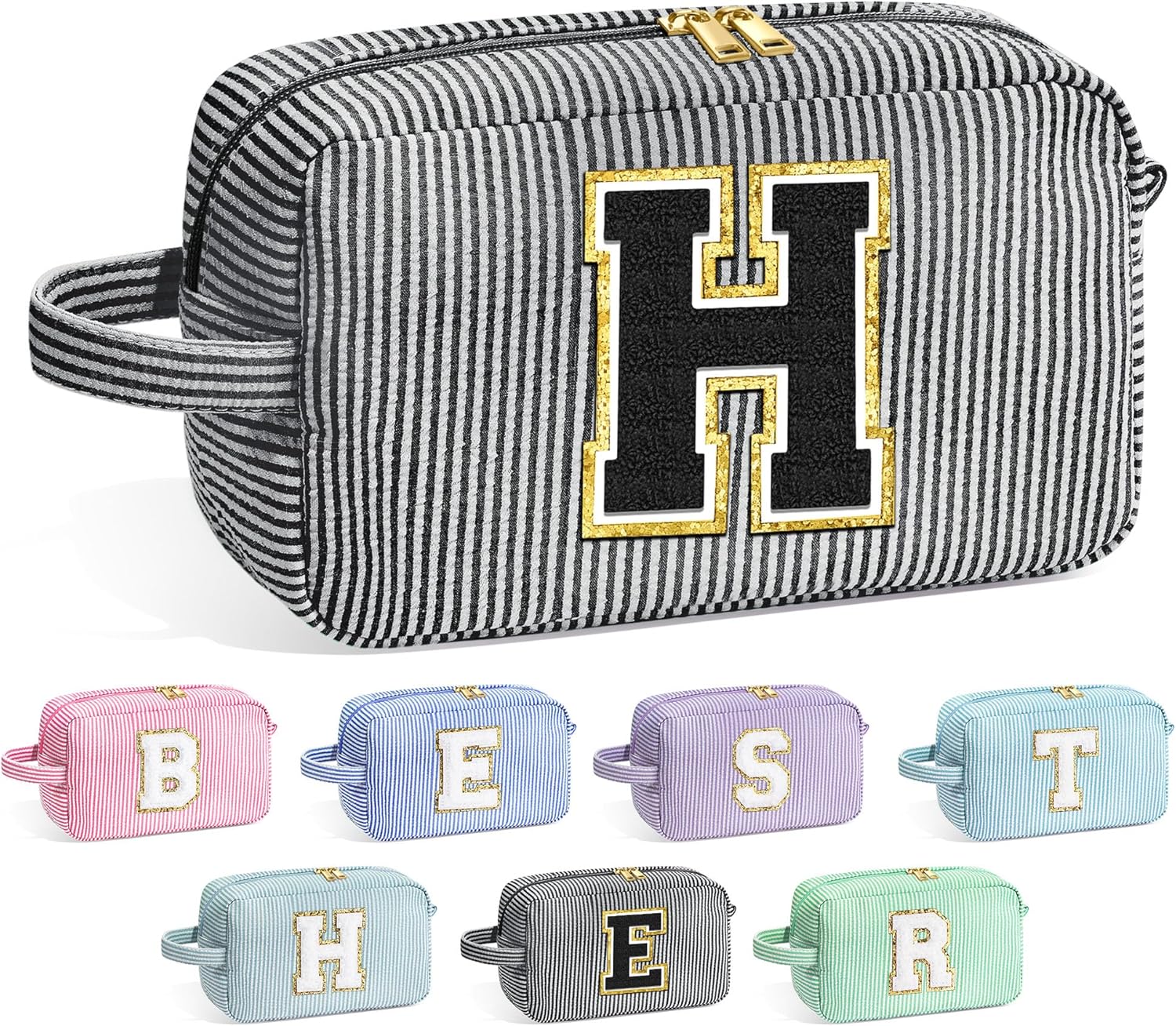 YOOLIFE Initial Makeup Bag - Personalized Monogram Cute Makeup Bag Cosmetic Travel Toiletry Pouch