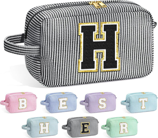 YOOLIFE Initial Makeup Bag - Personalized Monogram Cute Makeup Bag Cosmetic Travel Toiletry Pouch Make Up Case for Women Mom Best Friend Bridesmaid Sister Teacher, Birthday Gifts for Women Her H