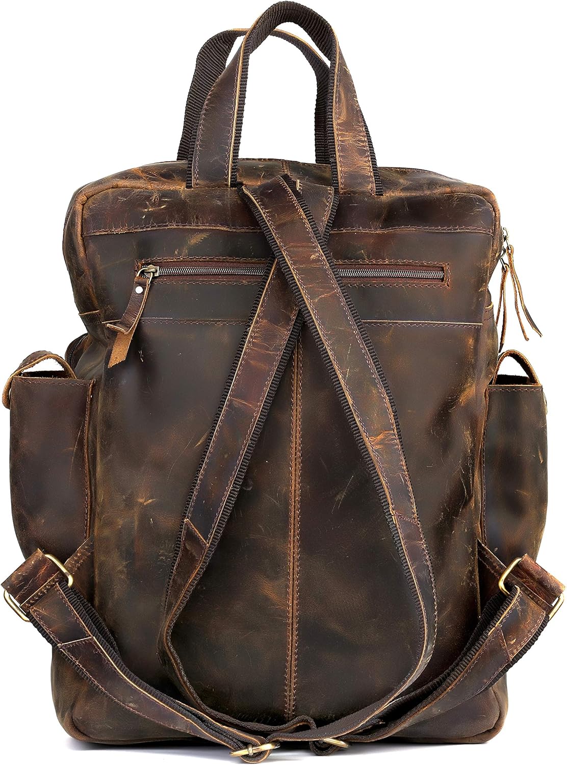 Vintage Buffalo Leather Backpack Multi Pockets Travel Bag for Men/Women