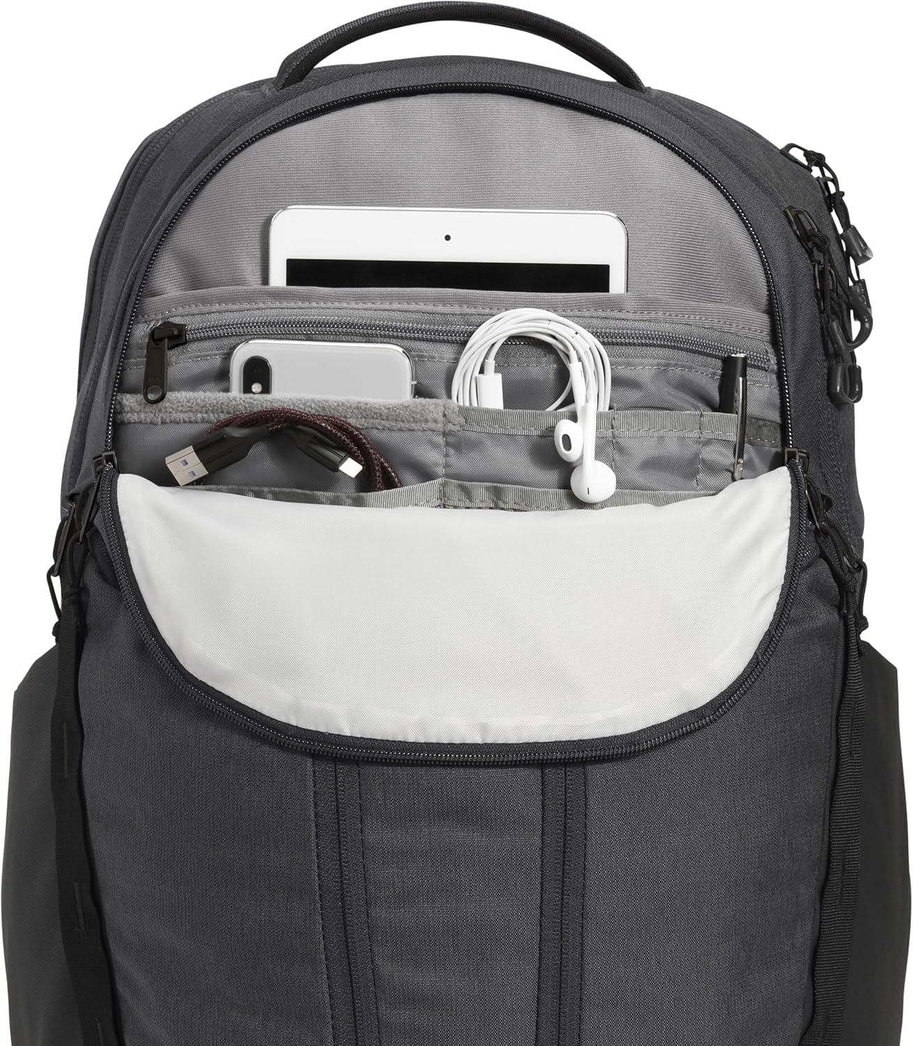 The North Face Surge Commuter Laptop Backpack | Daypack with Water Repellent Finish, 16" Laptop Sleeve, Reflective Details, Asphalt Grey Light Heather/TNF Black-NPF, One Size