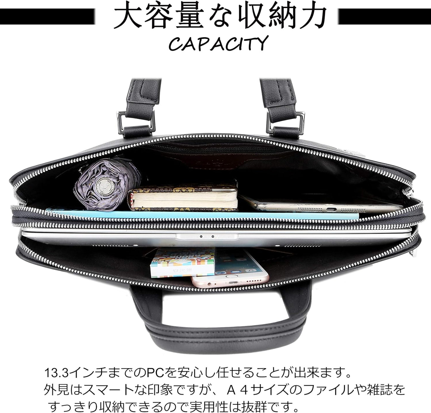 FSD.WG Men's Business Bag, Lightweight, Job Hunting Bag, Men's, Leather, Commuting Bag, A4, Large Capacity, Brand
