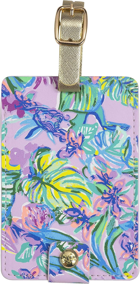 Lilly Pulitzer Leatherette Luggage Tag with Secure Strap, Colorful Suitcase Identifier for Travel