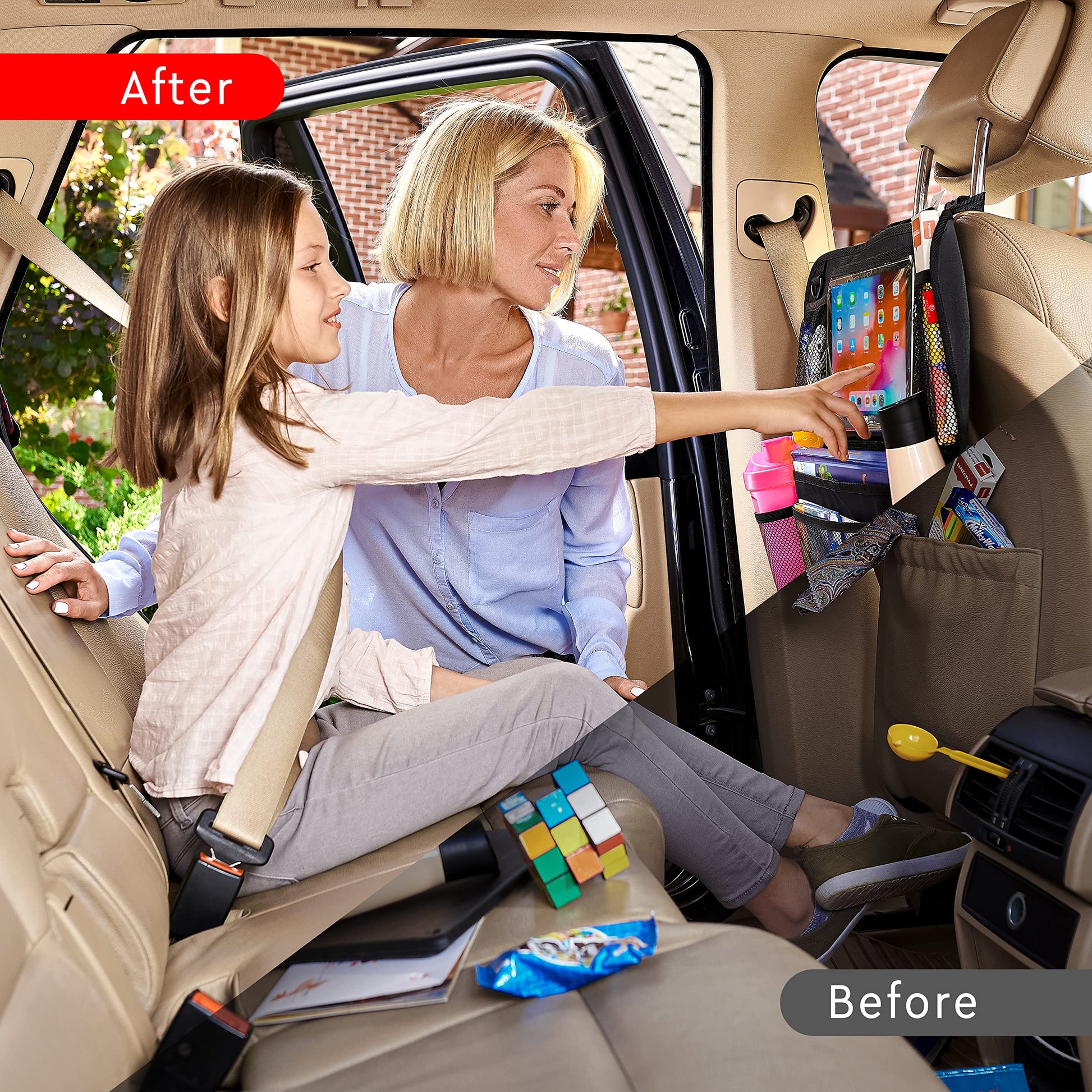Helteko Backseat Car Organizer, Kick Mats Back Seat Protector with Touch Screen Tablet Holder, Back