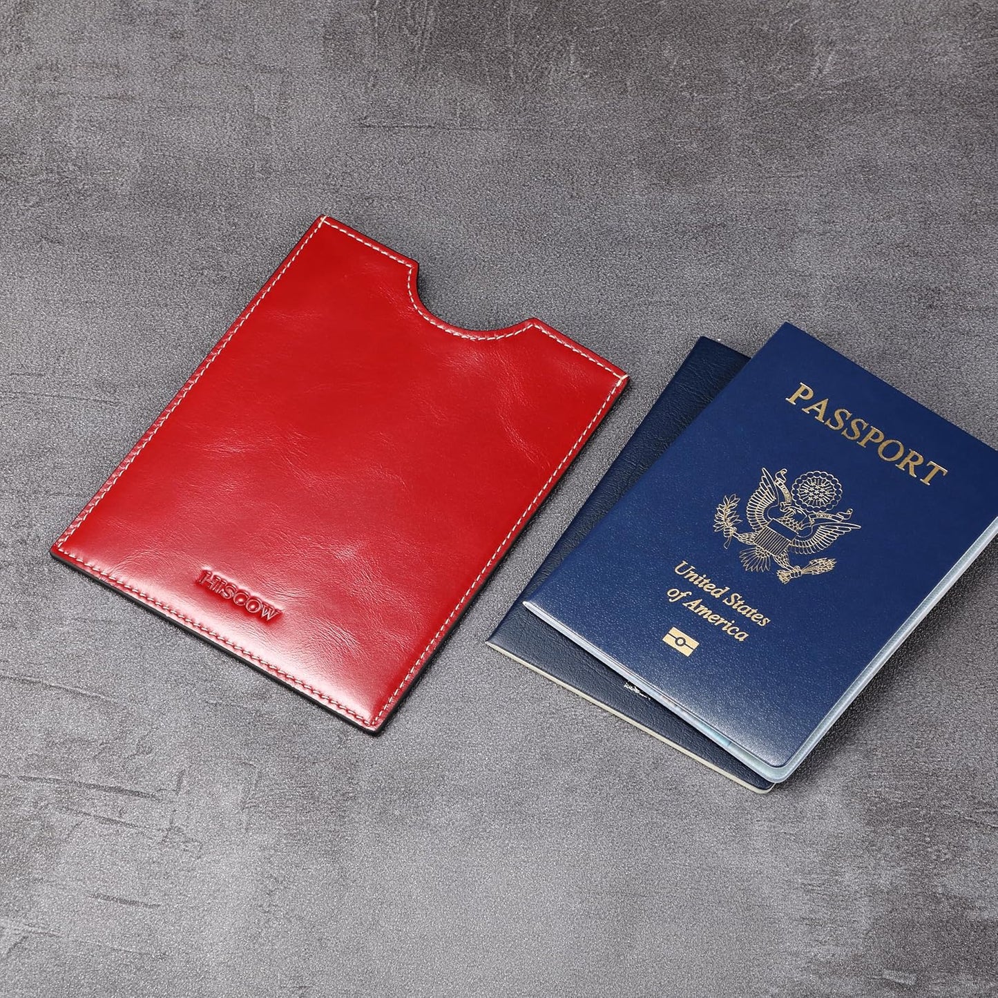HISCOW Minimalist Passport Sleeve - Italian Calfskin (Antiqued Red)