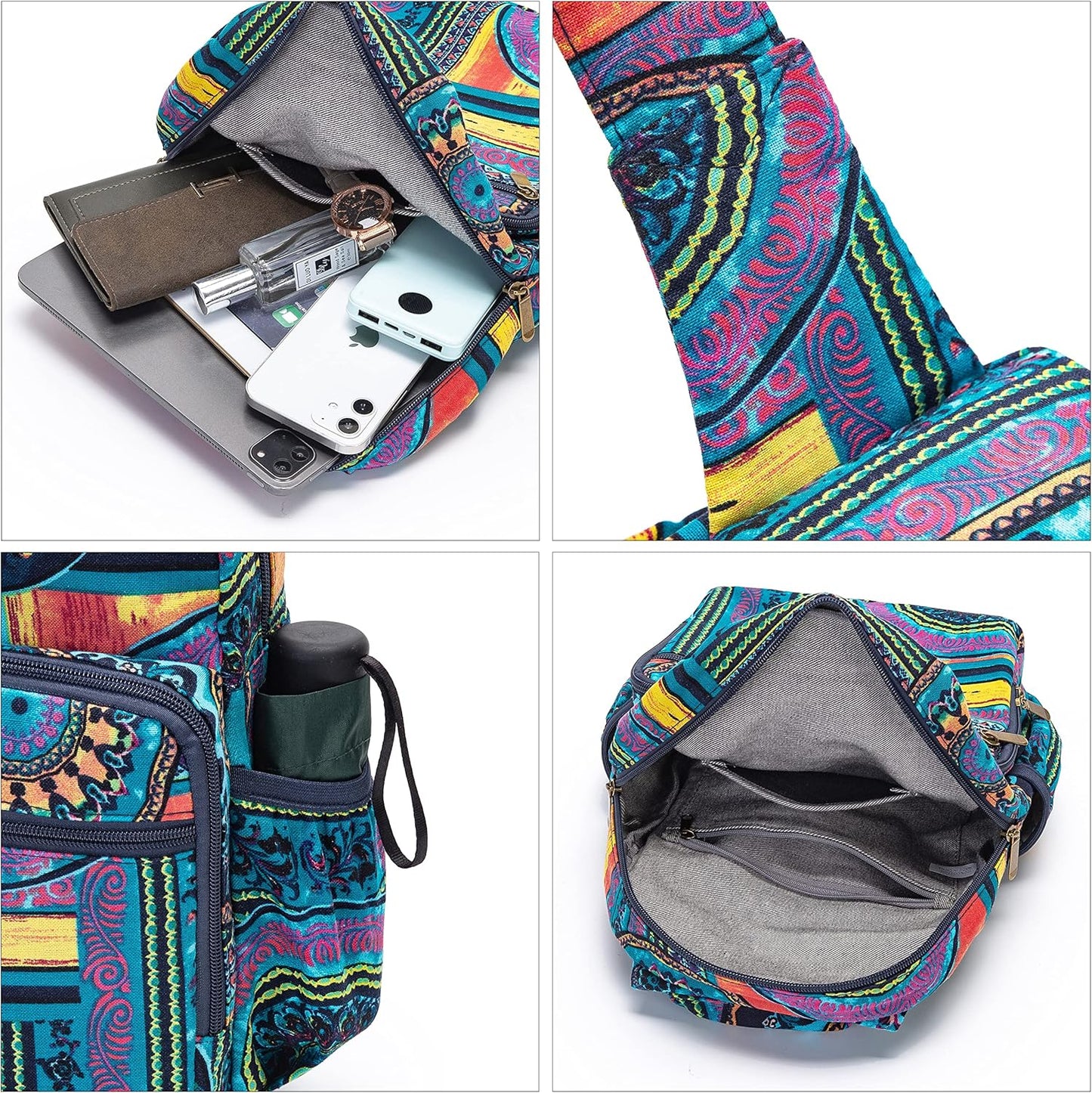 Coton Pose Women sling bag Elephant canvas large boho backpacks bohemian Crossbody Bag (green purple)