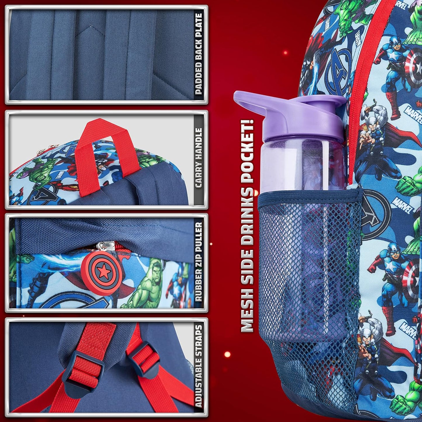 Marvel Avengers Backpack for Kids Teens Bookbag with Double Straps Daypack Backpacks for School Travel Sports Gifts for Boys (Blue)