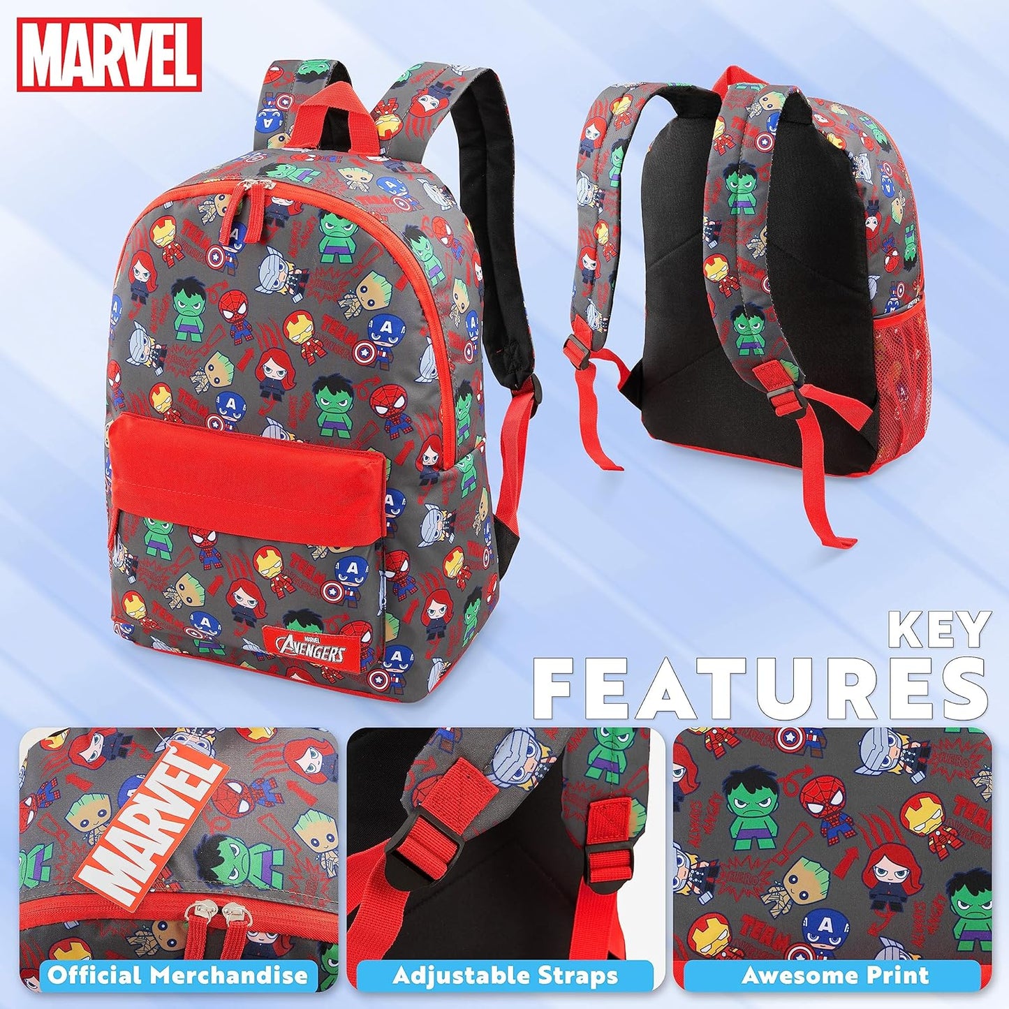 Marvel Avengers Backpack for Kids Teens Bookbag with Double Straps Daypack Backpacks for School Travel Sports Gifts for Boys (Aop Avengers)
