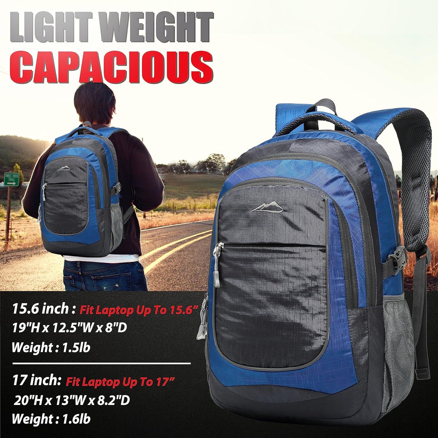 ProEtrade Backpack Bookbag for College Sturdy Travel Business Hiking Fit Laptop Up to 15.6 Inch Multi Compartment Gifts for Men Women Night Light Reflective (Blue)